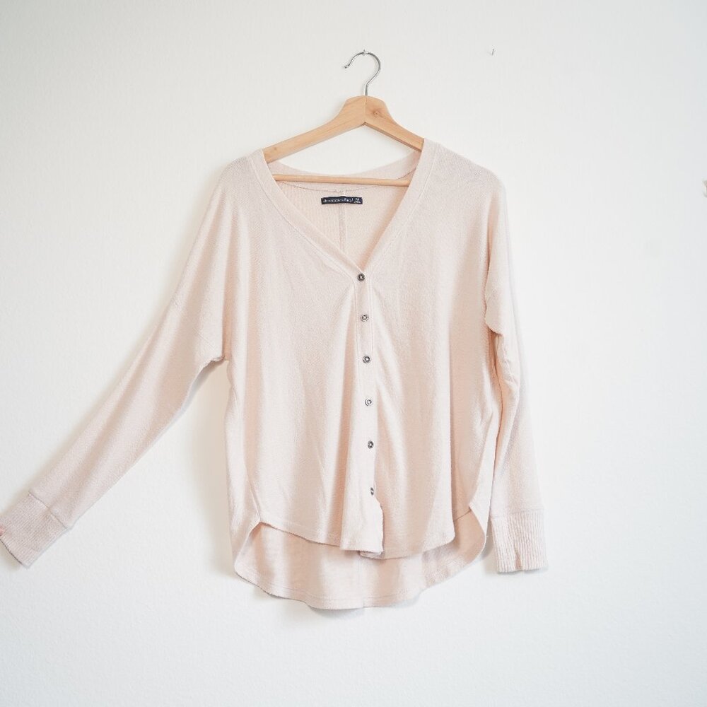 Abercrombie and Fitch A&F Soft and Cozy Cream V-Neck Button Down Sweater, XS